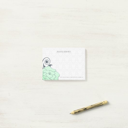 Witte Damast Groene Bloem Post-it® Notes (Op bureau)