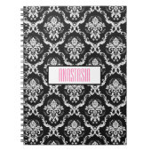 Witte damast met monogram notitieboek (Voorkant)