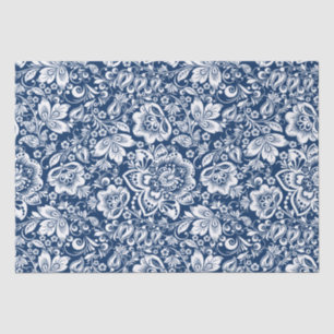 Witte  damast op marineblauwe achtergrond tissuepapier