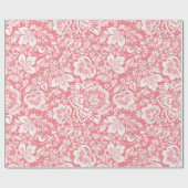 Witte damast op roze achtergrond cadeaupapier (Vlak)