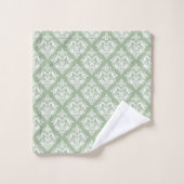 Witte damast patroon aangepaste sage groene achter bad handdoek (Wasdoekje)