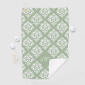 Witte damast patroon aangepaste sage groene achter golfhanddoek (Insitu)