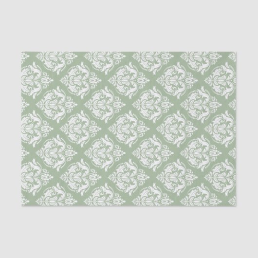 Witte damast patroon aangepaste sage groene achter tissuepapier (Voorkant)