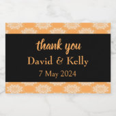 Witte damast perzik bruiloft sparkling wijnetiket (Enkel label)