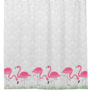 Witte damast & roze flamingo's illustratie douchegordijn