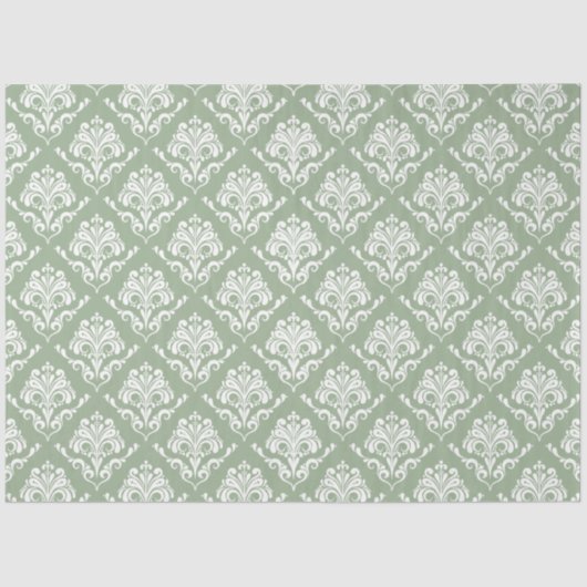 Witte damast sage groene achtergrond tissuepapier (Voorkant)