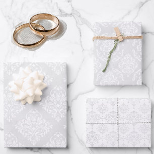 Witte Damast Trouw Klassieke Elegantie 3 Cadeau Inpakpapier Vel