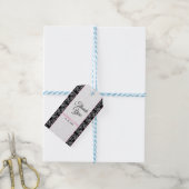 Witte Damast zwarte rand Cadeaulabel (Met Touw)