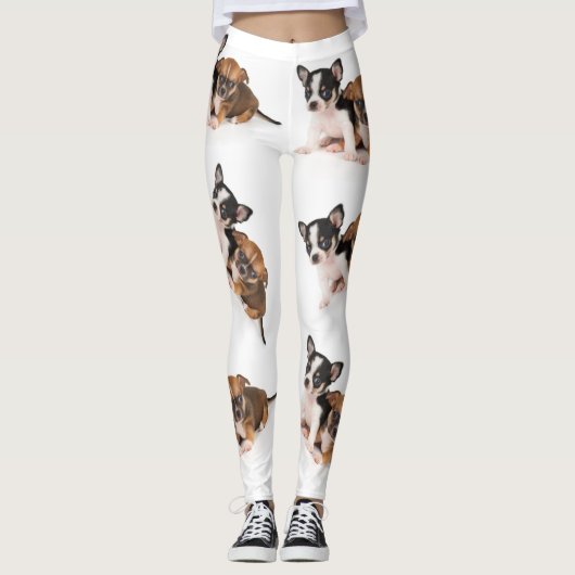 Witte dames leggings met foto van Chihuahua (Voorkant)