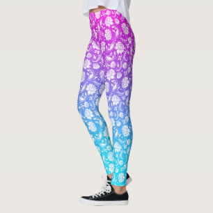 Witte damkers op roze tot blauwe ombre leggings