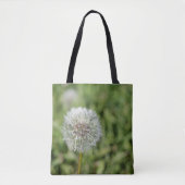 Witte dandelion bloem op groen gras draagtas (Voorkant)