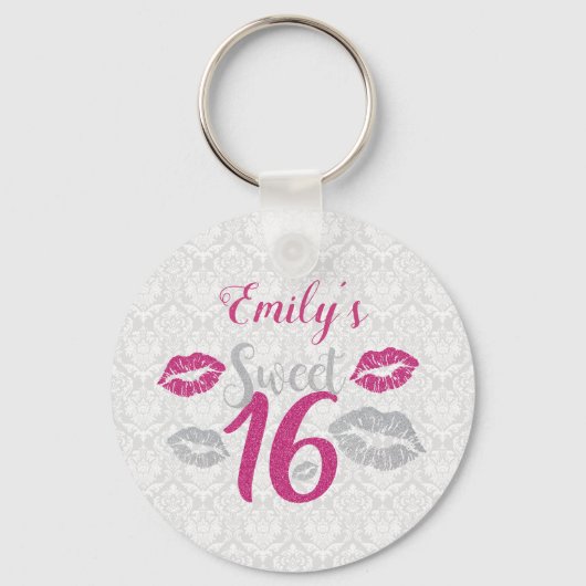 Witte darm en roze en grijze glitter sleutelhanger (Voorkant)