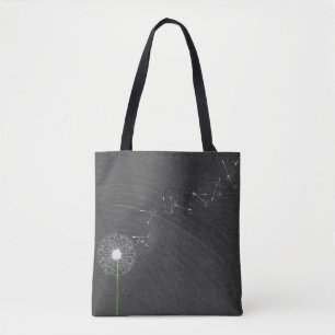 witte deandelion op de achtergrond van het bord tote bag