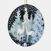 Witte deers in het sneeuwkeramische Ornament (Links)