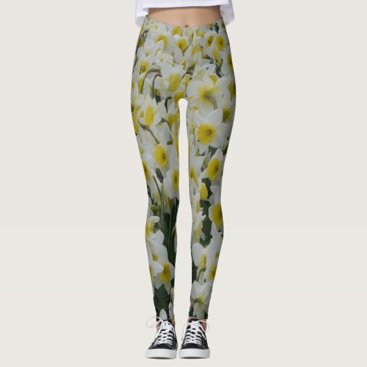 Witte deffodils leggings (Voorkant)