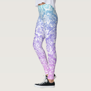 Witte demasingspatroon op blauwe en paarse gradiën leggings