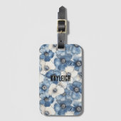 Witte denim blauwe bloemen bagagelabel (Voorkant (verticaal))