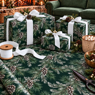 Witte dennenappels Zilveren sparrenboom slinger gr Cadeaupapier