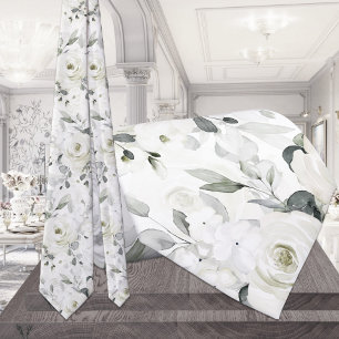Witte Desdemona Roos 2 Zilver Eucalyptus Bruiloft Stropdas