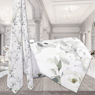 Witte Desdemona Roos Zilveren Eucalyptus Bruiloft Stropdas