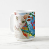 Witte Devon Rex Kat Regenboog Fairy Wings Koffiemok (Voorkant links)