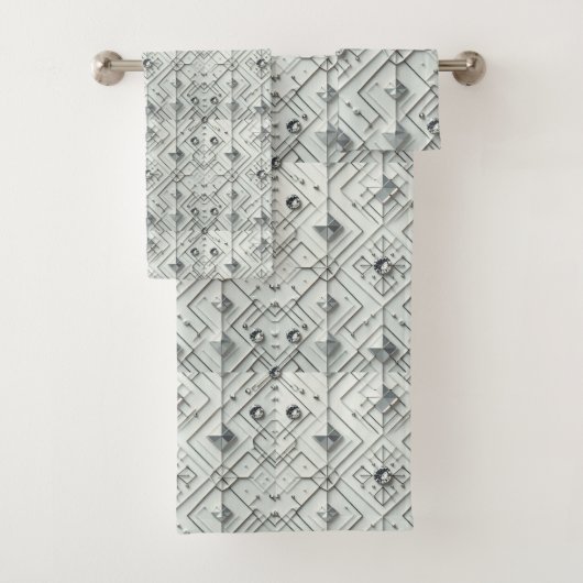Witte diamant mid-century modern handdoekenset bad handdoek (Insitu)