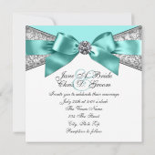 Witte Diamanten Blauwgroen Blauwe Bruiloft Kaart (Achterkant)