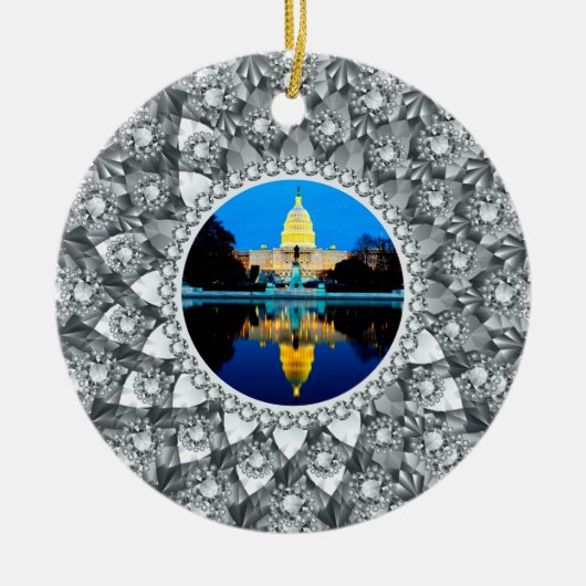 Witte Diamanten Circle Foto Lijst Keramisch Ornament (Voorkant)