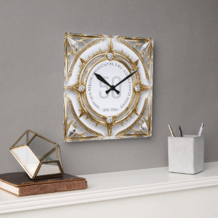 Witte Diamanten en Goud 50e Bruiloft Jubileum Vierkante Klok