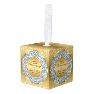 Witte Diamanten & Gouden Bruiloft Jubileum Ornament
