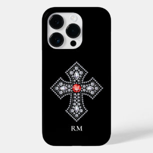 Witte Diamanten Kruis Rood Gem Accent Case-Mate iPhone 14 Pro Hoesje