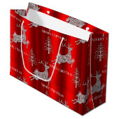 Witte diamanten rendieren sprankelende rode kerst groot cadeauzakje (Voorkant Gekanteld)