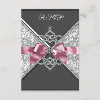 Witte diamanten roze zwarte RSVP Kaartje
