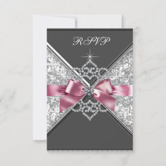 Witte Diamanten Roze Zwarte Sweet 16 Verjaardagsfe RSVP Kaartje