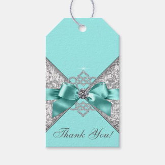 Witte diamanten turquoise verjaardagsfeest cadeaulabel