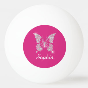 Witte Diamond Vlinder, Script Naam, Fuchsia Pingpongballen