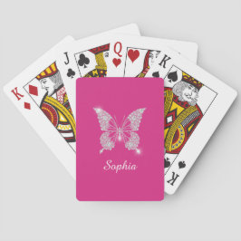 Witte Diamond Vlinder, Script Naam, Fuchsia Pokerkaarten