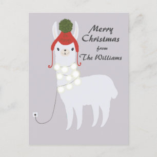 Witte die Lama in Kerstmis wordt gestopt Feestdagenkaart