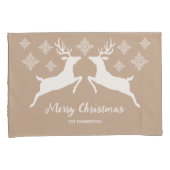 Witte dieper op beige met sneeuwvlokken en tekst kussensloop (Voorkant-Rechts)