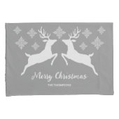 Witte dieper op grijs met sneeuwvlokken en tekst kussensloop (Voorkant-Rechts)