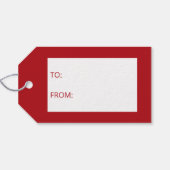 Witte dieper op rood met sneeuwvlokken en tekst cadeaulabel (Achterkant Horizontaal)