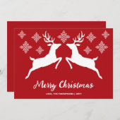 Witte dieper op rood met sneeuwvlokken en tekst feestdagenkaart (Voorkant / Achterkant)