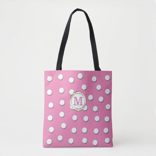 Witte dikke pooldots op roze draagtas (Voorkant)