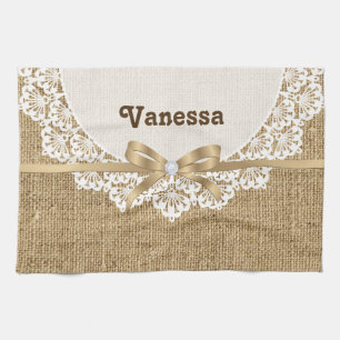 Witte doily met kant en linnen natuurlijke jute theedoek