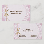 Witte doily met kant en roze jute visitekaartje (Voorkant / Achterkant)