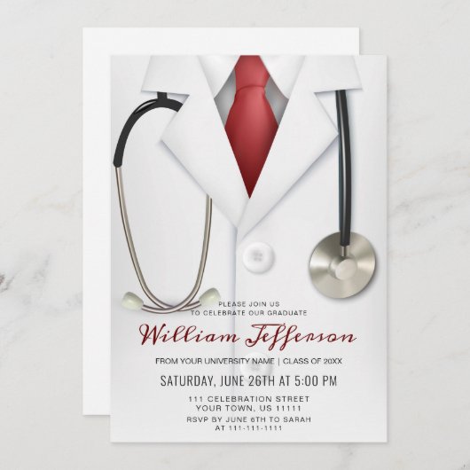 Witte Dokter Jas Modern Verpleegkunde School Afstu Kaart (Voorkant / Achterkant)