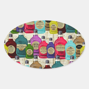 Witte dokters Magische Potie Apothecaire Tonic Fle Ovale Sticker