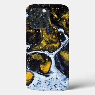 Witte donkere gouden vloeibare achtergrond iphone  13 pro hoesje