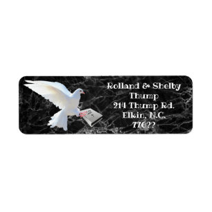 WITTE DOVE HOLDING BIBLE ETIKET