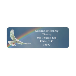 WITTE DOVE MET RAINBOW ETIKET